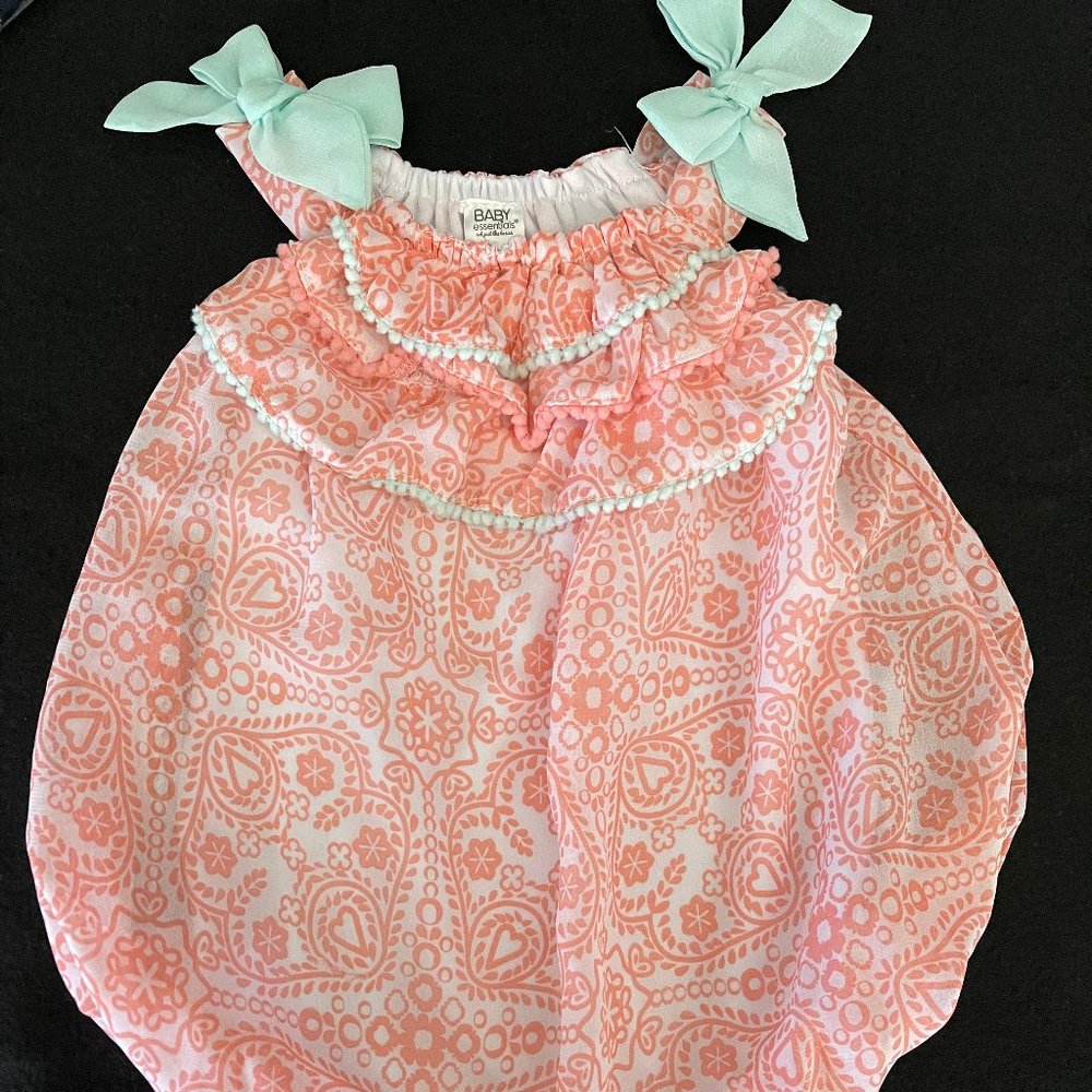 Coral Baby Outfit with Mint Bow